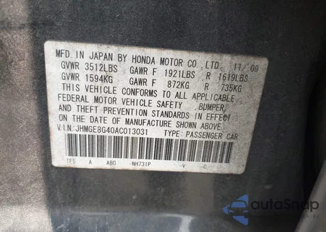 2010 Honda Fit Sport from USA, damaged, VIN JHMGE8G40AC013031